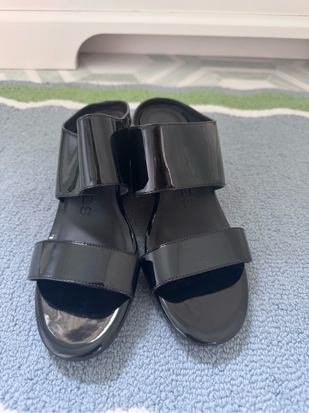 AEROSOLES Black Patent Slide Sandals - Women's Glossy Double-Strap
